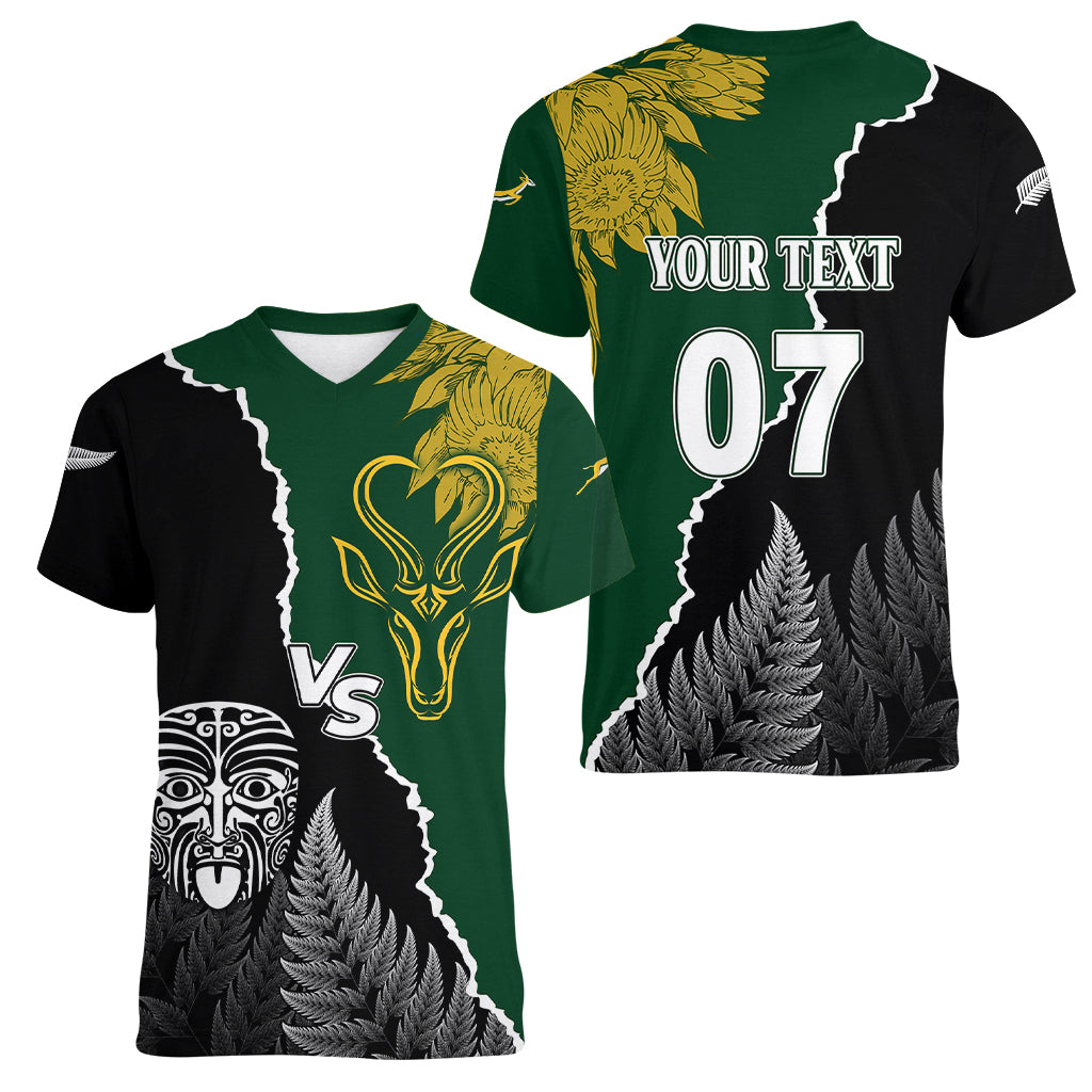 Personalised New Zealand Vs South Africa Rugby Women V Neck T Shirt Rivals Dynamics LT7 - Polynesian Pride
