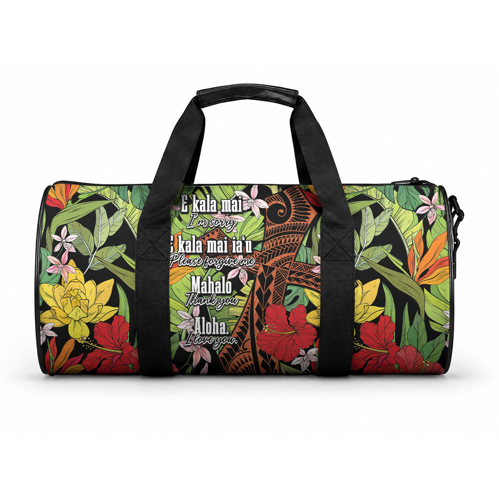 Mahalo Hawaii Ho'oponopono Pule Duffle Bag Polynesian Pattern Cross