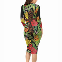Mahalo Hawaii Ho'oponopono Pule Long Sleeve Bodycon Dress Polynesian Pattern Cross LT7 - Polynesian Pride