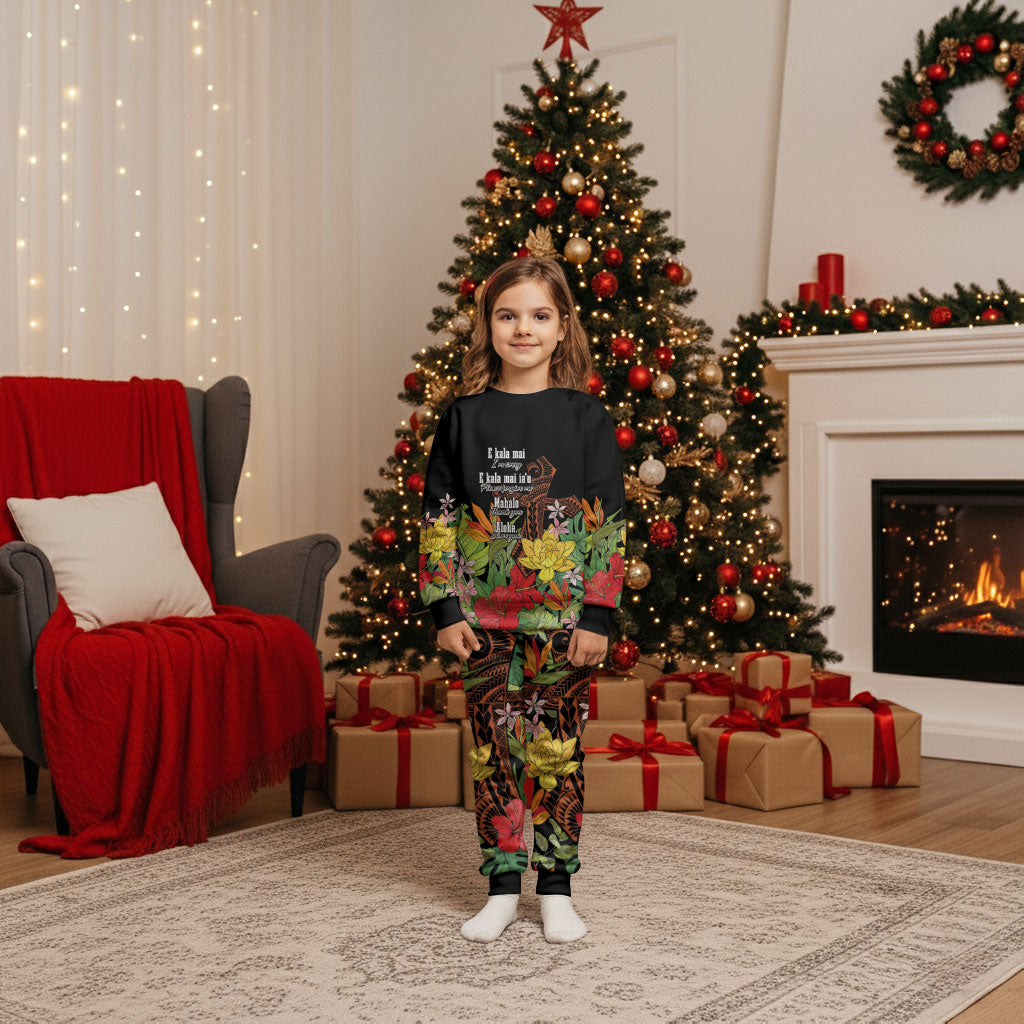 Mahalo Hawaii Ho'oponopono Pule Christmas Pajama Set Polynesian Pattern Cross