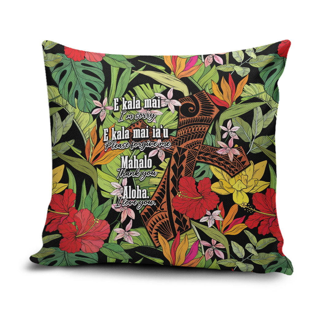 Mahalo Hawaii Ho'oponopono Pule Pillow Cover Polynesian Pattern Cross LT7 Black - Polynesian Pride