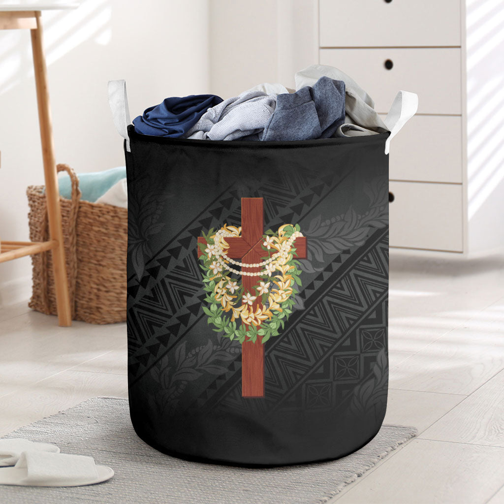 Hawaii Ka Pule a ka Haku Memorial Laundry Basket Flower Lei Cross - Black LT7 Black - Polynesian Pride