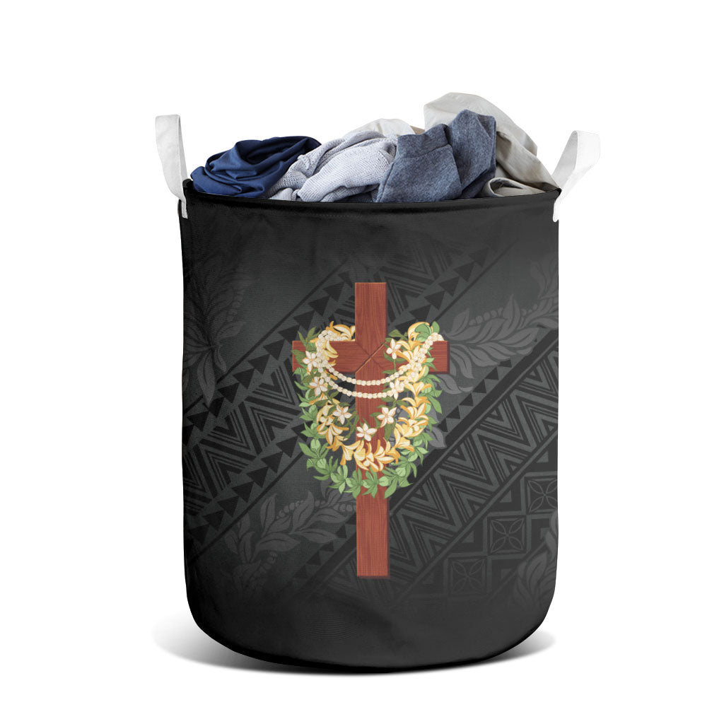 Hawaii Ka Pule a ka Haku Memorial Laundry Basket Flower Lei Cross - Black LT7 - Polynesian Pride