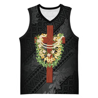Hawaii Ka Pule a ka Haku Memorial Basketball Jersey Flower Lei Cross - Black LT7 Unisex Black - Polynesian Pride