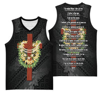 Hawaii Ka Pule a ka Haku Memorial Basketball Jersey Flower Lei Cross - Black LT7 - Polynesian Pride