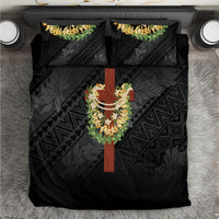 Hawaii Ka Pule a ka Haku Memorial Bedding Set Flower Lei Cross - Black LT7 Black - Polynesian Pride