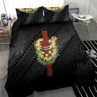 Hawaii Ka Pule a ka Haku Memorial Bedding Set Flower Lei Cross - Black LT7 - Polynesian Pride