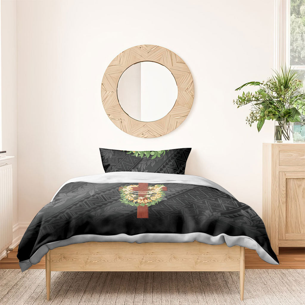 Hawaii Ka Pule a ka Haku Memorial Bedding Set Flower Lei Cross - Black LT7 - Polynesian Pride