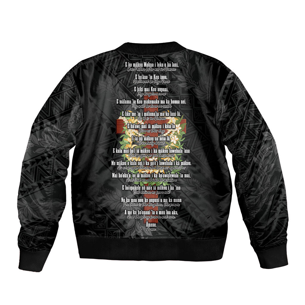 Hawaii Ka Pule a ka Haku Memorial Bomber Jacket Flower Lei Cross - Black LT7 - Polynesian Pride