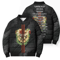 Hawaii Ka Pule a ka Haku Memorial Bomber Puffer Jacket Flower Lei Cross - Black LT7 - Polynesian Pride