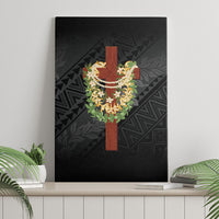 Hawaii Ka Pule a ka Haku Memorial Canvas Wall Art Flower Lei Cross - Black LT7 - Polynesian Pride