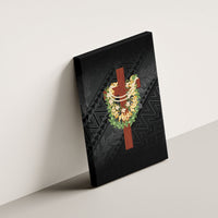 Hawaii Ka Pule a ka Haku Memorial Canvas Wall Art Flower Lei Cross - Black LT7 - Polynesian Pride