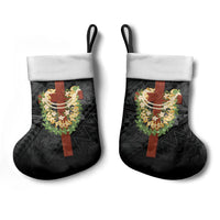 Hawaii ⁠Ka Pule a ka Haku Memorial Christmas Stocking Flower Lei Cross - Black