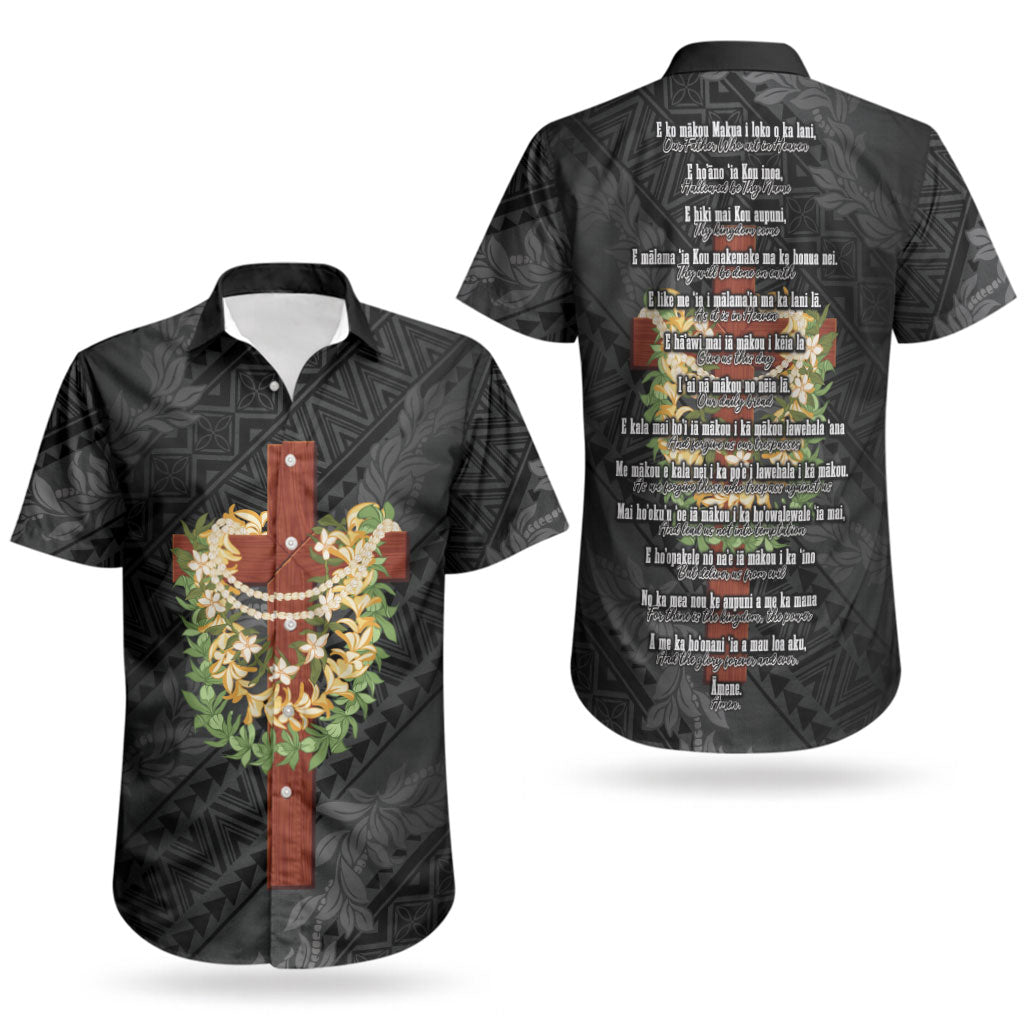 Hawaii Ka Pule a ka Haku Memorial Couples Matching Tank Maxi Dress and Hawaiian Shirt Flower Lei Cross - Black LT7 - Polynesian Pride