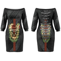 Hawaii Ka Pule a ka Haku Memorial Family Matching Off The Shoulder Long Sleeve Dress and Hawaiian Shirt Flower Lei Cross - Black LT7 Mom's Dress Black - Polynesian Pride
