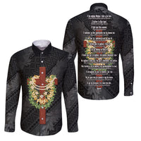 Hawaii Ka Pule a ka Haku Memorial Family Matching Off The Shoulder Long Sleeve Dress and Hawaiian Shirt Flower Lei Cross - Black LT7 Dad's Shirt - Long Sleeve Black - Polynesian Pride