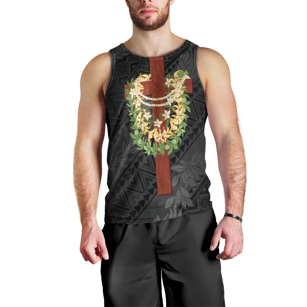 Hawaii Ka Pule a ka Haku Memorial Men Tank Top Flower Lei Cross - Black LT7 - Polynesian Pride