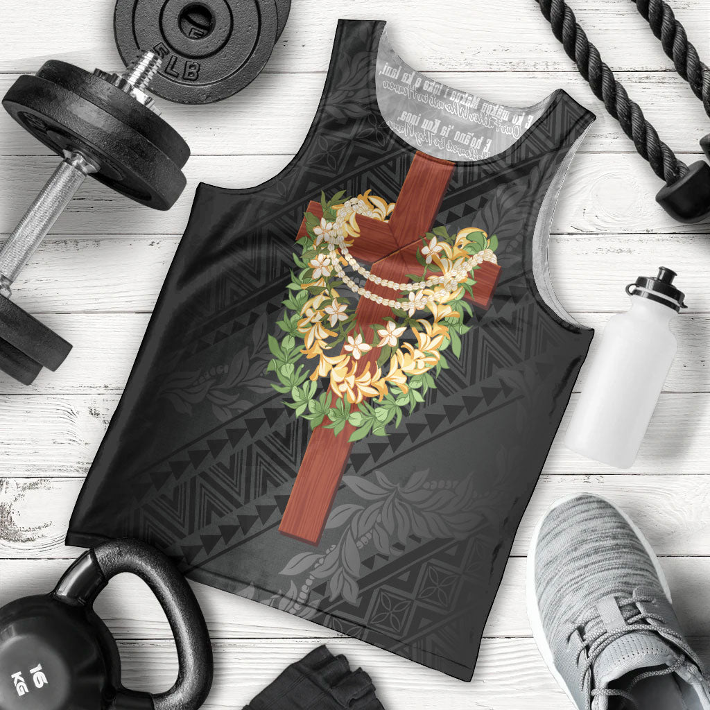 Hawaii Ka Pule a ka Haku Memorial Men Tank Top Flower Lei Cross - Black LT7 - Polynesian Pride