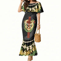 Hawaii Ka Pule a ka Haku Memorial Mermaid Dress Flower Lei Cross - Black LT7 Women Black - Polynesian Pride