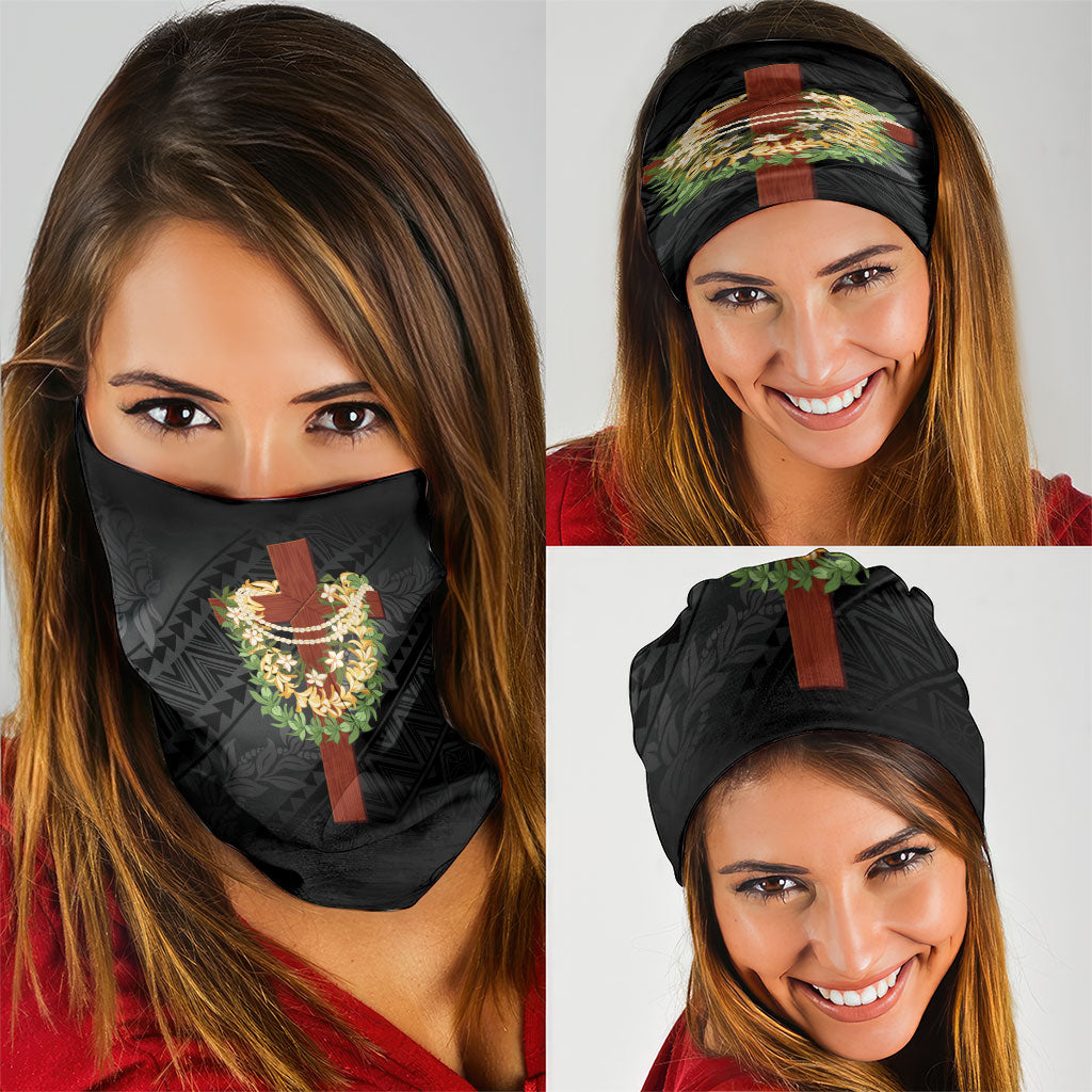 Hawaii Ka Pule a ka Haku Memorial Neck Gaiter Flower Lei Cross - Black LT7 - Polynesian Pride