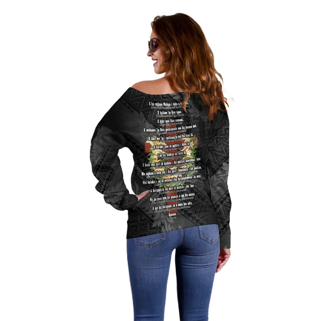 Hawaii Ka Pule a ka Haku Memorial Off Shoulder Sweater Flower Lei Cross - Black LT7 - Polynesian Pride