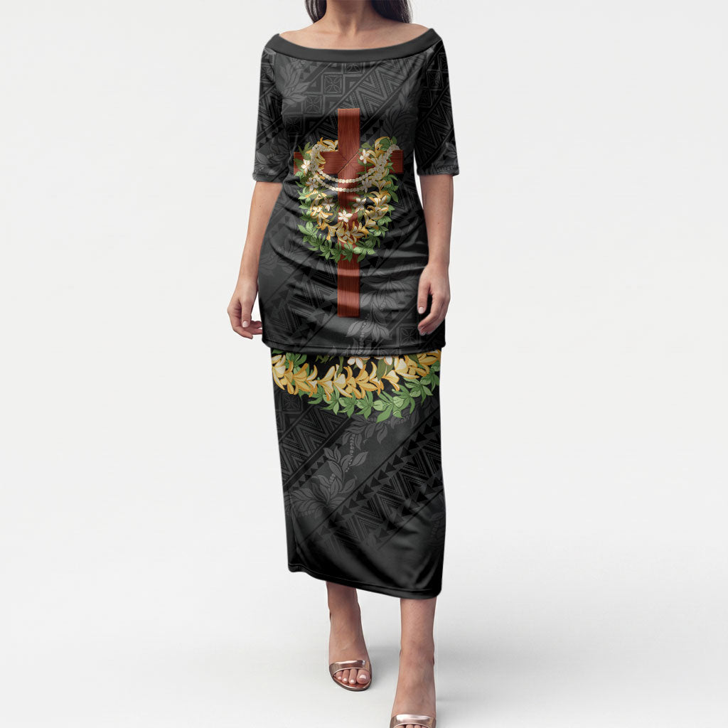 Hawaii Ka Pule a ka Haku Memorial Puletasi Flower Lei Cross - Black LT7 Long Dress Black - Polynesian Pride