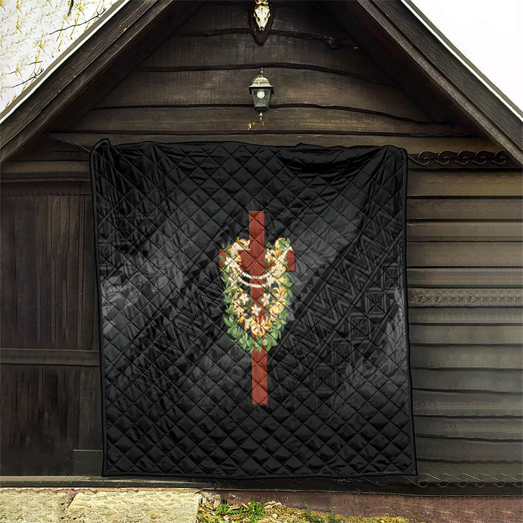 Hawaii Ka Pule a ka Haku Memorial Quilt Flower Lei Cross - Black LT7 - Polynesian Pride
