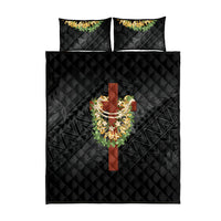 Hawaii Ka Pule a ka Haku Memorial Quilt Bed Set Flower Lei Cross - Black LT7 - Polynesian Pride