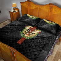 Hawaii Ka Pule a ka Haku Memorial Quilt Bed Set Flower Lei Cross - Black LT7 - Polynesian Pride