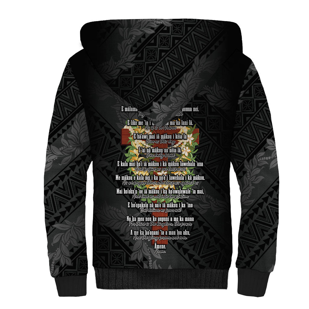 Hawaii Ka Pule a ka Haku Memorial Sherpa Hoodie Flower Lei Cross - Black LT7 - Polynesian Pride