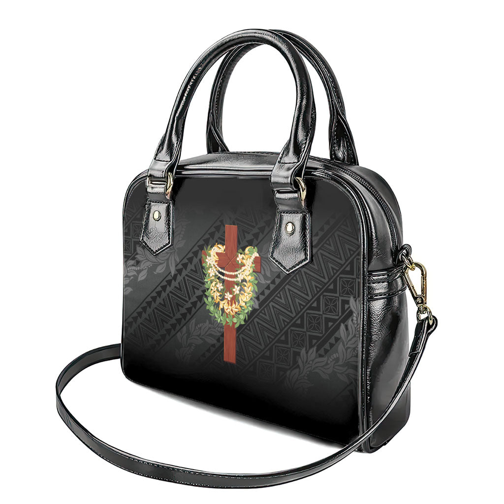 Hawaii Ka Pule a ka Haku Memorial Shoulder Handbag Flower Lei Cross - Black LT7 - Polynesian Pride