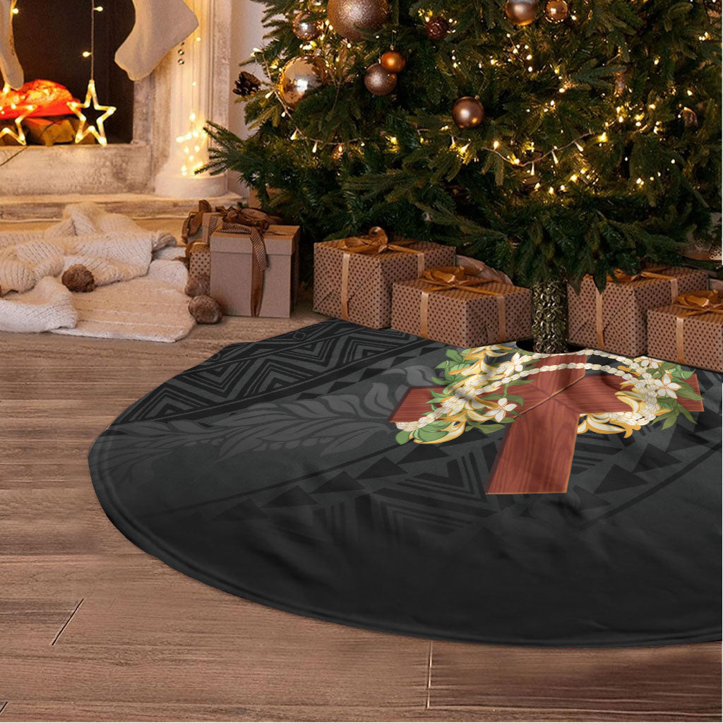 Hawaii ⁠Ka Pule a ka Haku Memorial Tree Skirt Flower Lei Cross - Black