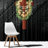 Hawaii Ka Pule a ka Haku Memorial Window Curtain Flower Lei Cross - Black LT7 - Polynesian Pride