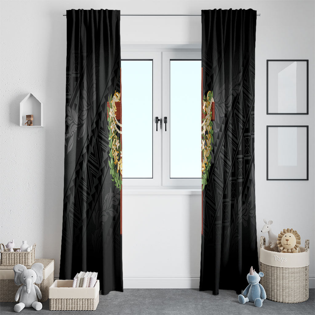 Hawaii Ka Pule a ka Haku Memorial Window Curtain Flower Lei Cross - Black LT7 - Polynesian Pride