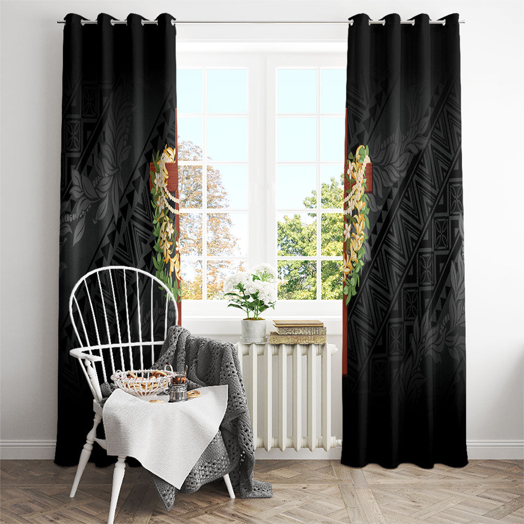 Hawaii Ka Pule a ka Haku Memorial Window Curtain Flower Lei Cross - Black LT7 - Polynesian Pride