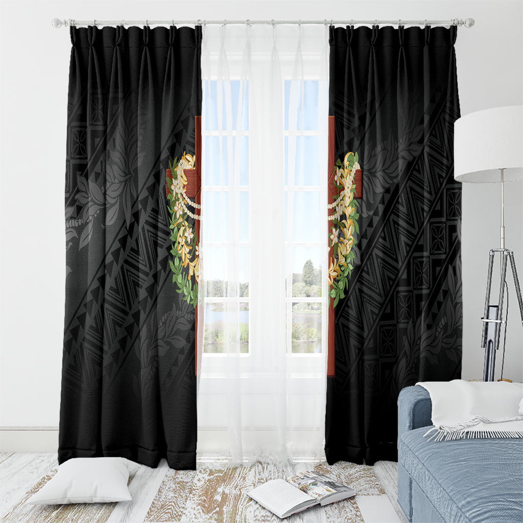 Hawaii Ka Pule a ka Haku Memorial Window Curtain Flower Lei Cross - Black LT7 - Polynesian Pride