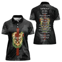 Hawaii Ka Pule a ka Haku Memorial Women Polo Shirt Flower Lei Cross - Black LT7 - Polynesian Pride