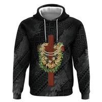 Hawaii Ka Pule a ka Haku Memorial Zip Hoodie Flower Lei Cross - Black LT7 Pullover Hoodie Black - Polynesian Pride