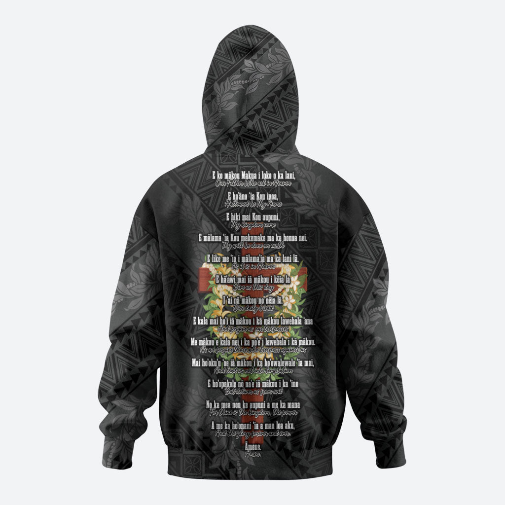 Hawaii Ka Pule a ka Haku Memorial Zip Hoodie Flower Lei Cross - Black LT7 - Polynesian Pride