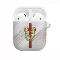 Hawaii Ka Pule a ka Haku Memorial AirPods Case Flower Lei Cross - Ivory White LT7 Ivory - Polynesian Pride
