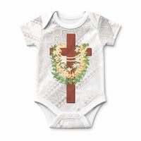 Hawaii ⁠Ka Pule a ka Haku Memorial Baby Onesie Flower Lei Cross - Ivory White