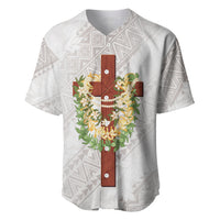 Hawaii Ka Pule a ka Haku Memorial Baseball Jersey Flower Lei Cross - Ivory White LT7 Ivory - Polynesian Pride