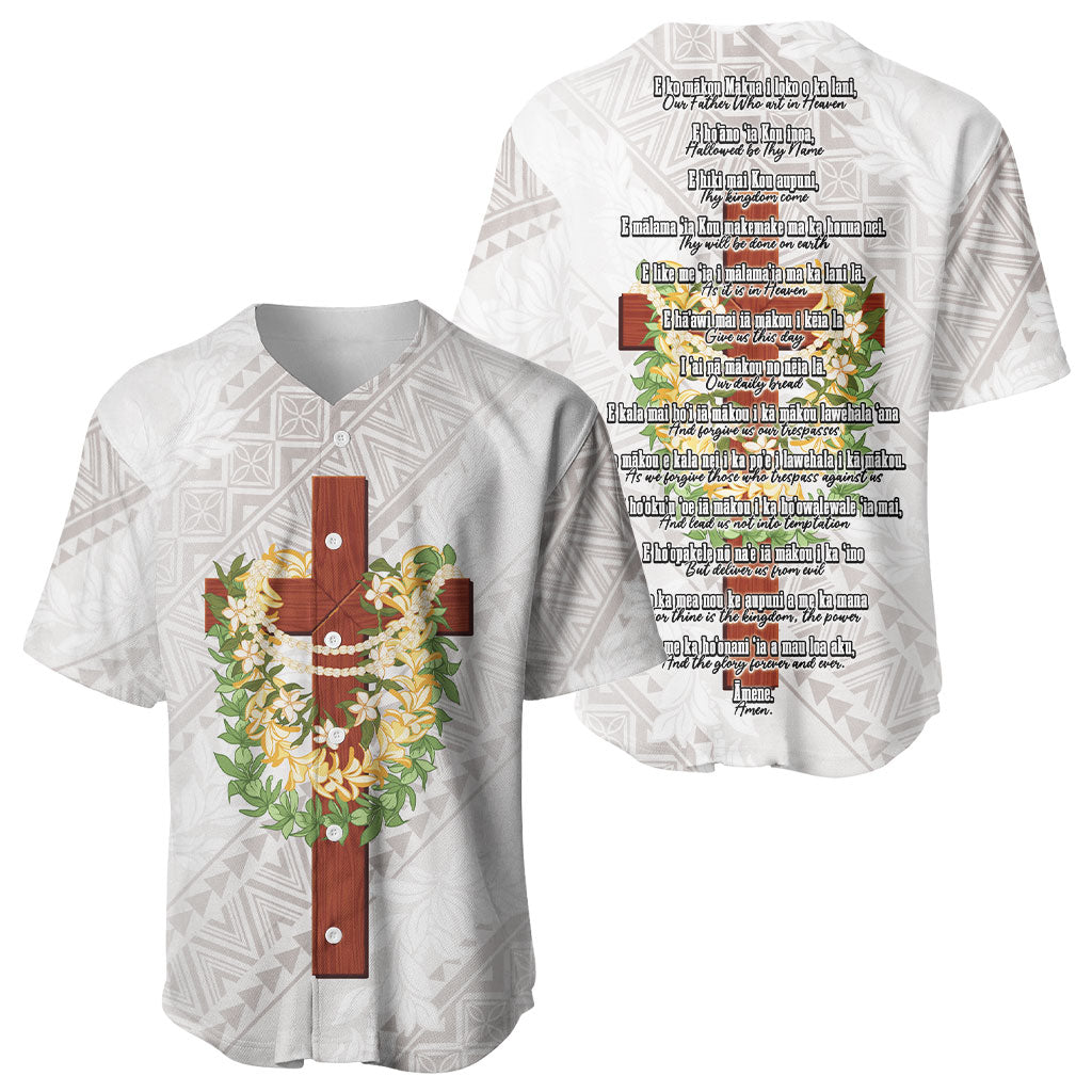 Hawaii Ka Pule a ka Haku Memorial Baseball Jersey Flower Lei Cross - Ivory White LT7 - Polynesian Pride