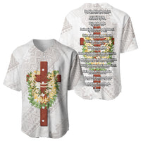 Hawaii Ka Pule a ka Haku Memorial Baseball Jersey Flower Lei Cross - Ivory White LT7 - Polynesian Pride