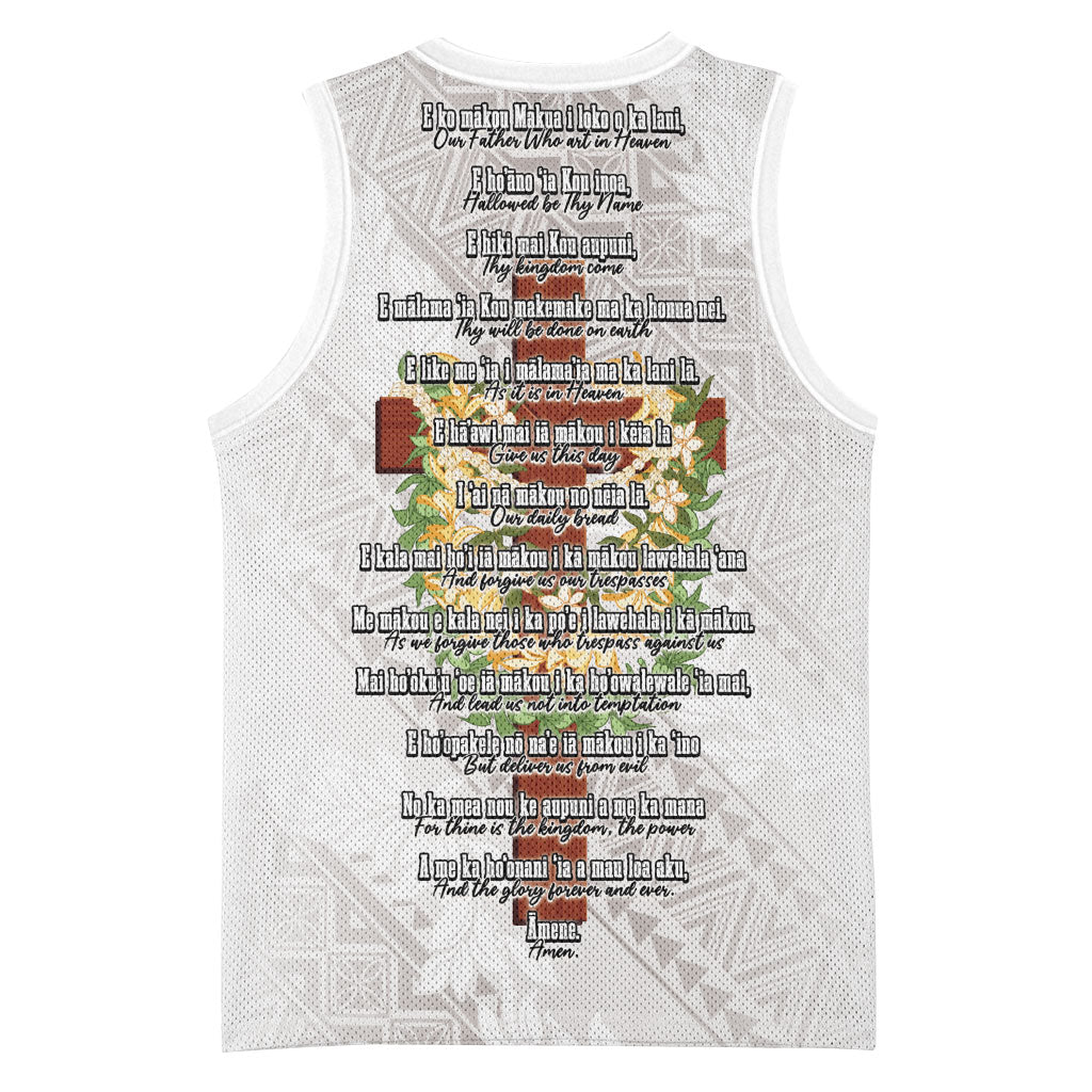 Hawaii Ka Pule a ka Haku Memorial Basketball Jersey Flower Lei Cross - Ivory White LT7 - Polynesian Pride