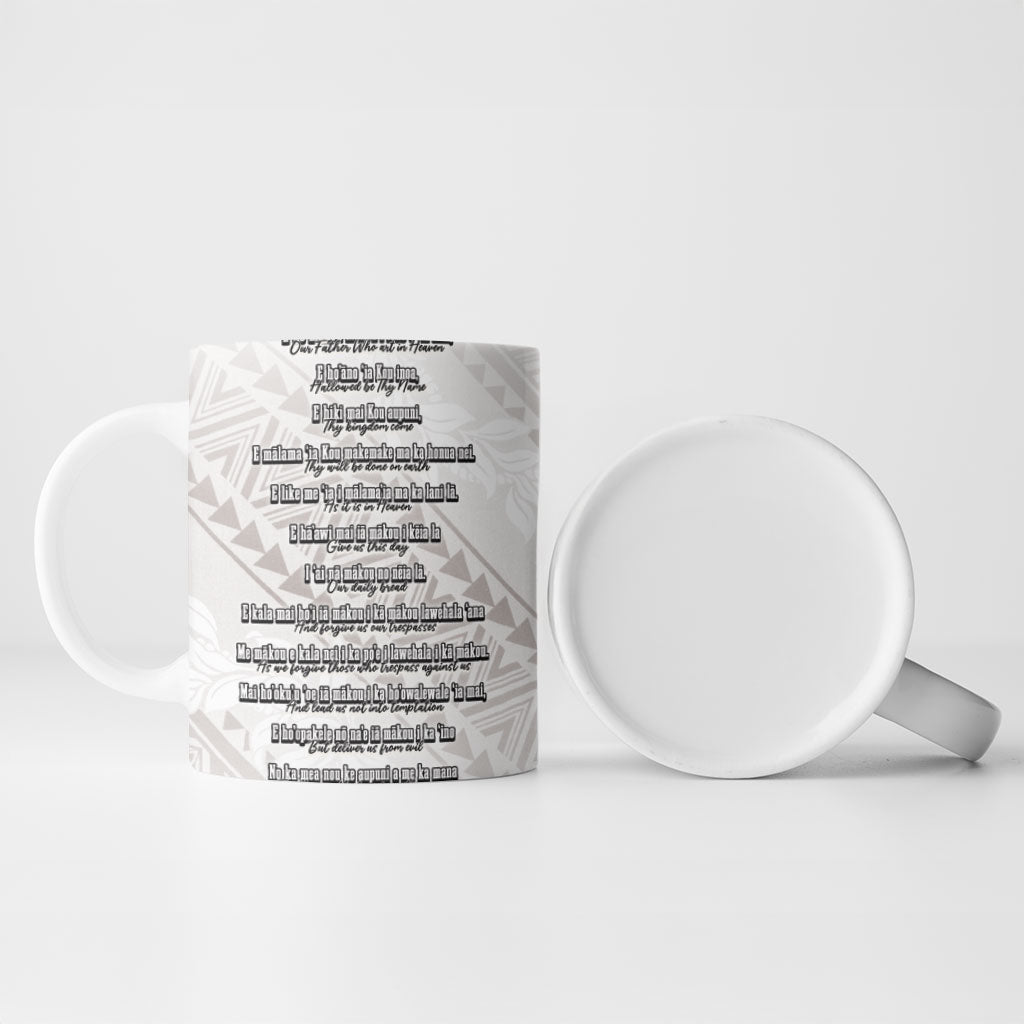 Hawaii Ka Pule a ka Haku Memorial Ceramic Mug Flower Lei Cross - Ivory White LT7 - Polynesian Pride