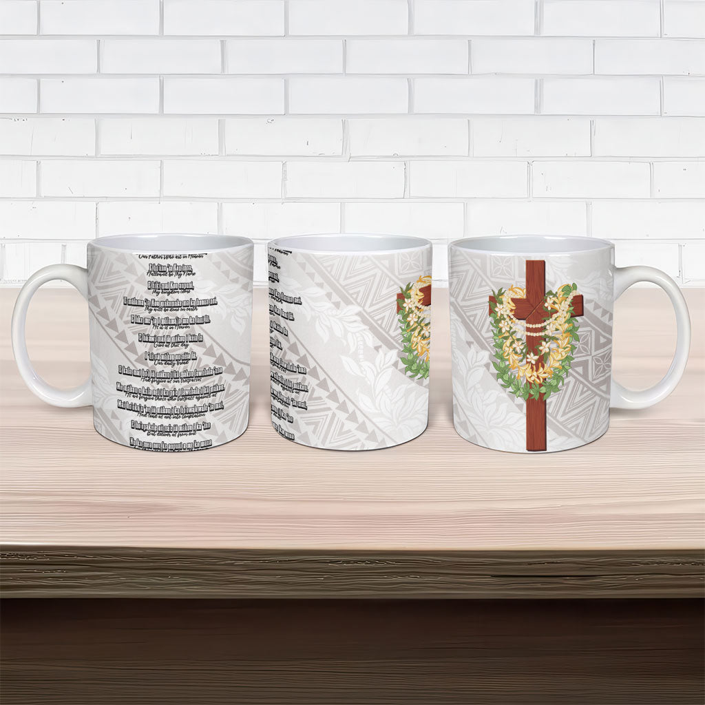 Hawaii Ka Pule a ka Haku Memorial Ceramic Mug Flower Lei Cross - Ivory White LT7 - Polynesian Pride