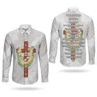 Hawaii Ka Pule a ka Haku Memorial Couples Matching Tank Maxi Dress and Long Sleeve Button Shirt Flower Lei Cross - Ivory White LT7 - Polynesian Pride