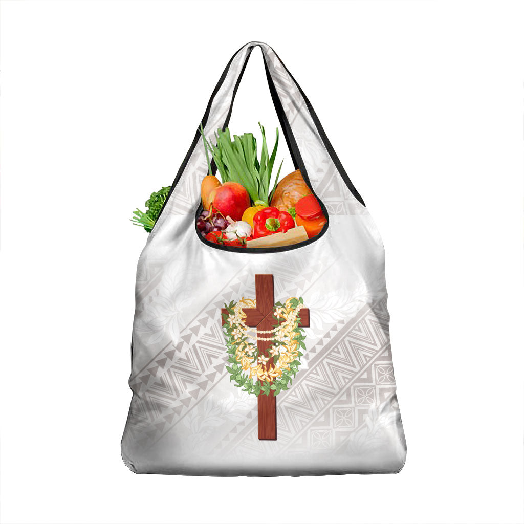 Hawaii ⁠Ka Pule a ka Haku Memorial Grocery Bag Flower Lei Cross - Ivory White