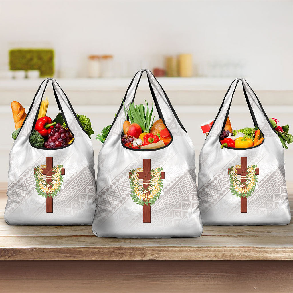 Hawaii Ka Pule a ka Haku Memorial Grocery Bag Flower Lei Cross - Ivory White LT7 3-pack One Size Ivory - Polynesian Pride